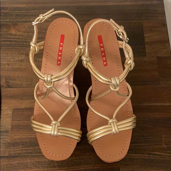 Prada Strappy Knot Cork Wedge Sandal, Cannella - Picture 7 of 8